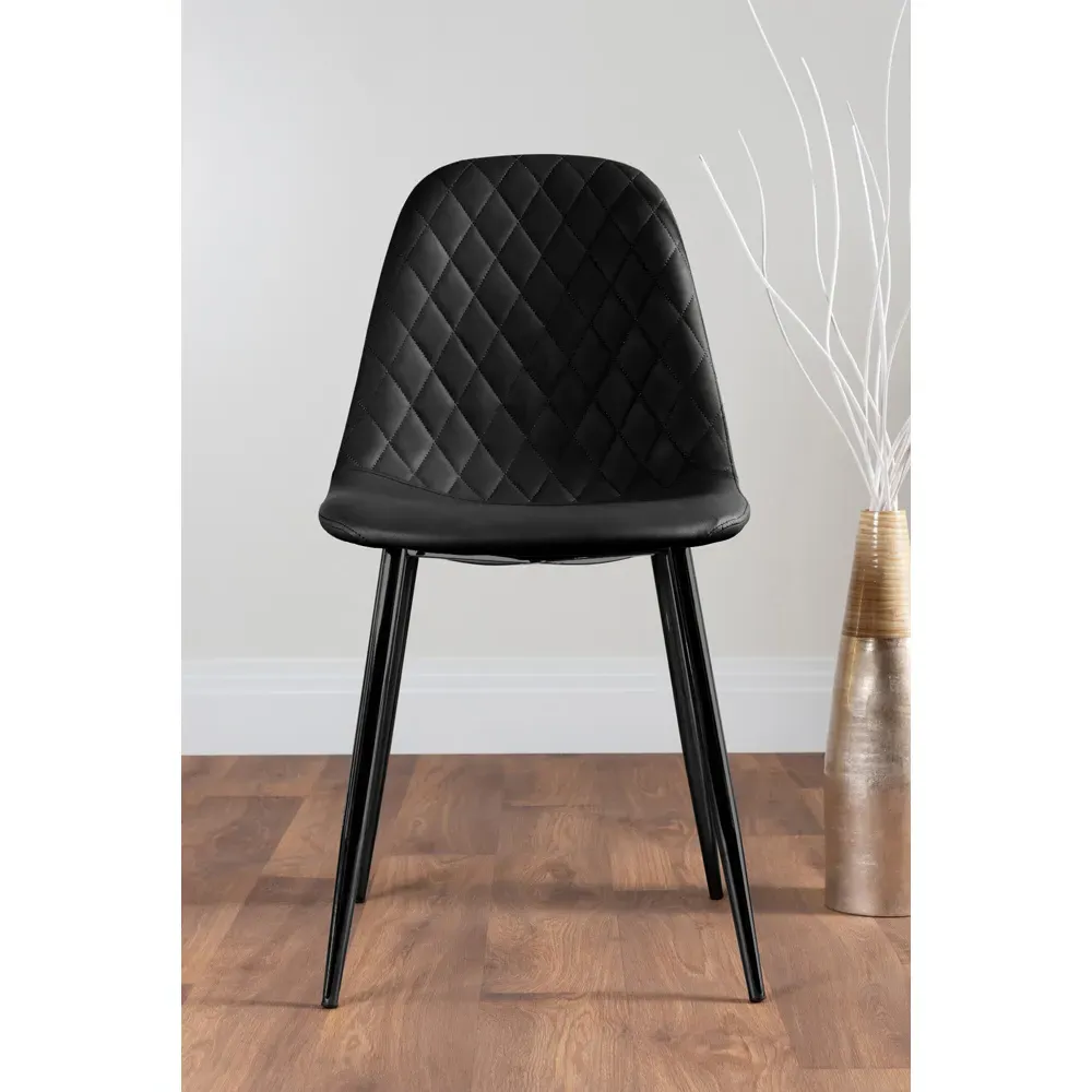 Solara Set of 2 Dining Chairs - Black, Faux Leather
