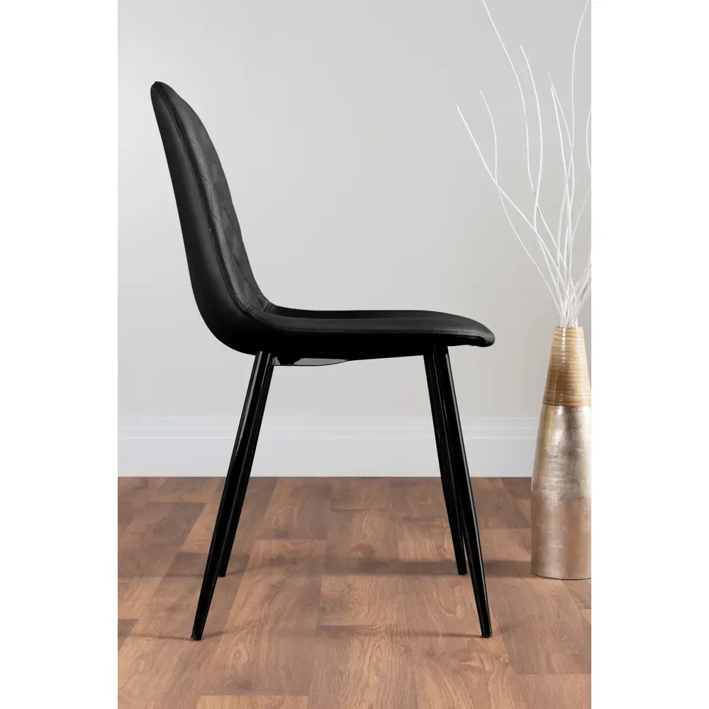 Solara Set of 2 Dining Chairs - Black, Faux Leather