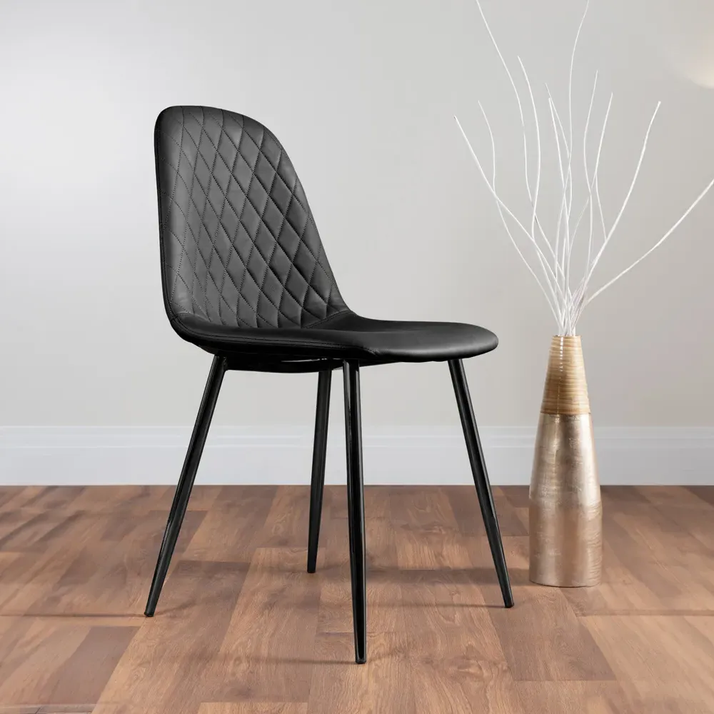 Solara Set of 2 Dining Chairs - Black, Faux Leather