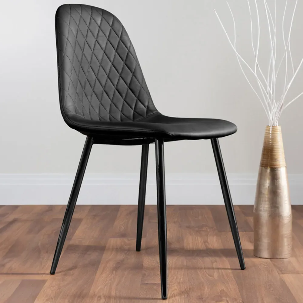 Solara Set of 2 Dining Chairs - Black, Faux Leather image