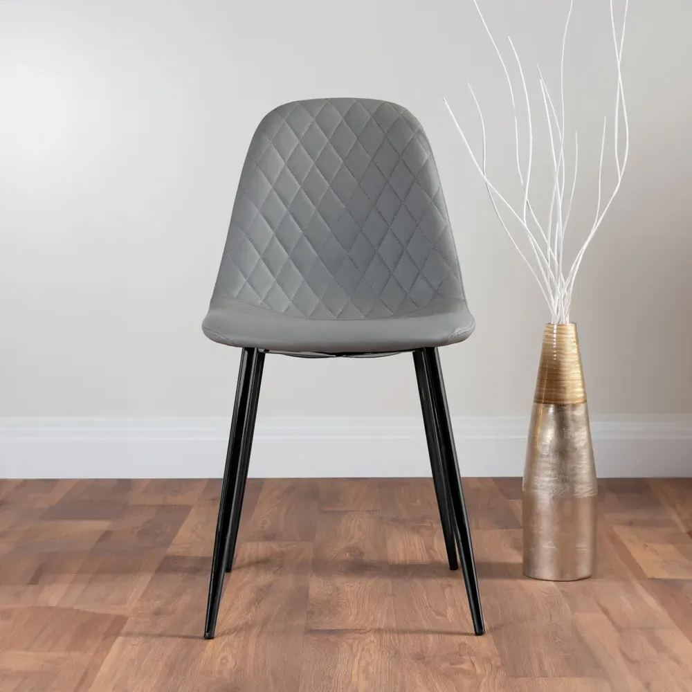 Solara Set of 2 Dining Chairs - Grey, Faux Leather