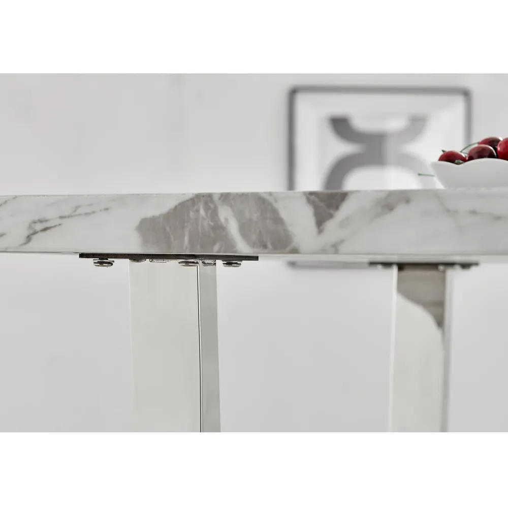 Solo 4-Seater Dining Table - White, Marble Effect