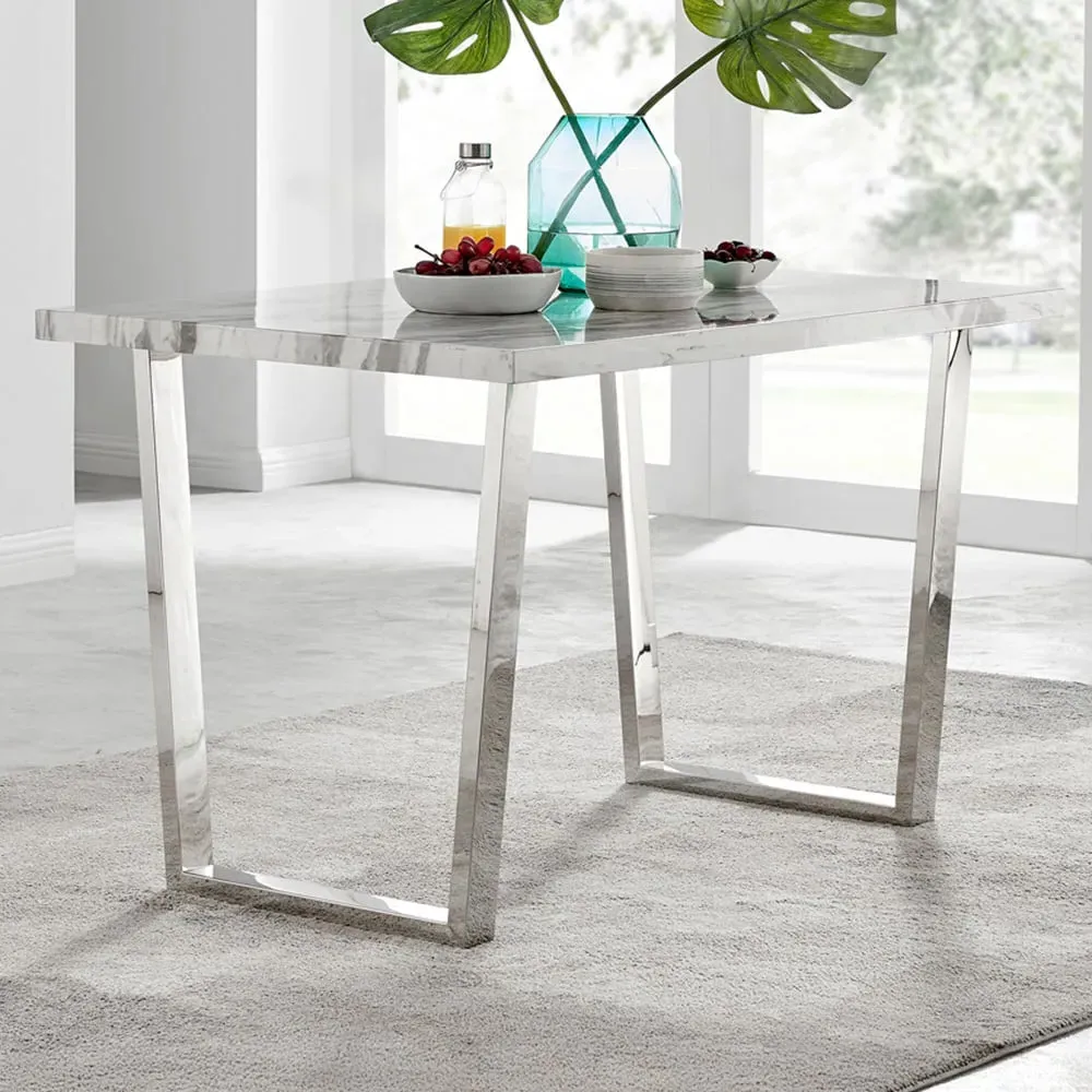 Solo 4-Seater Dining Table - White, Marble Effect
