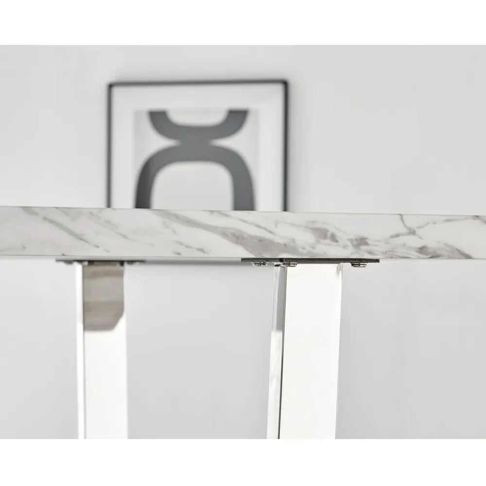 Solo 6-Seater Dining Table - White, Marble Effect