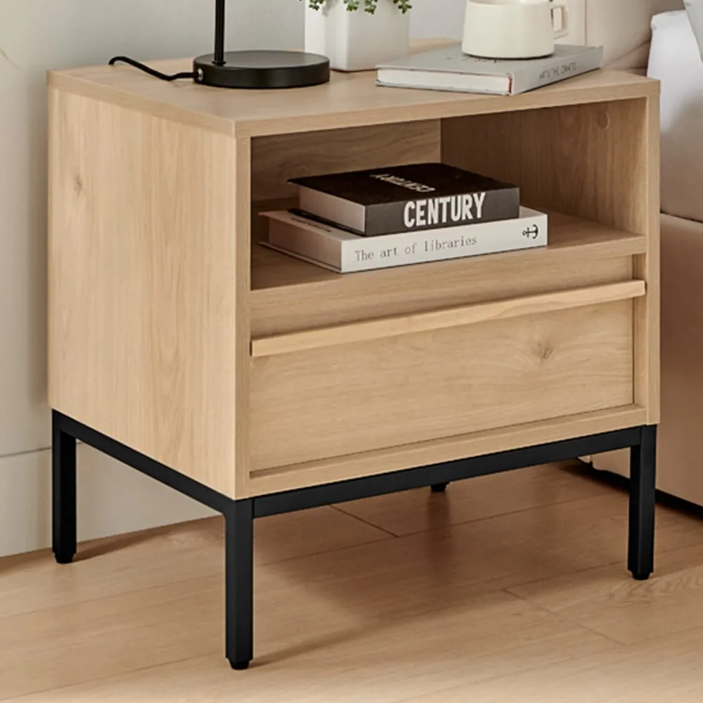 Sval Single Drawer Bedside Table - Brown, Wood image