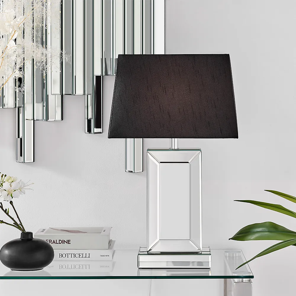 Tabitha Table Lamp with Geometric Pattern - Black