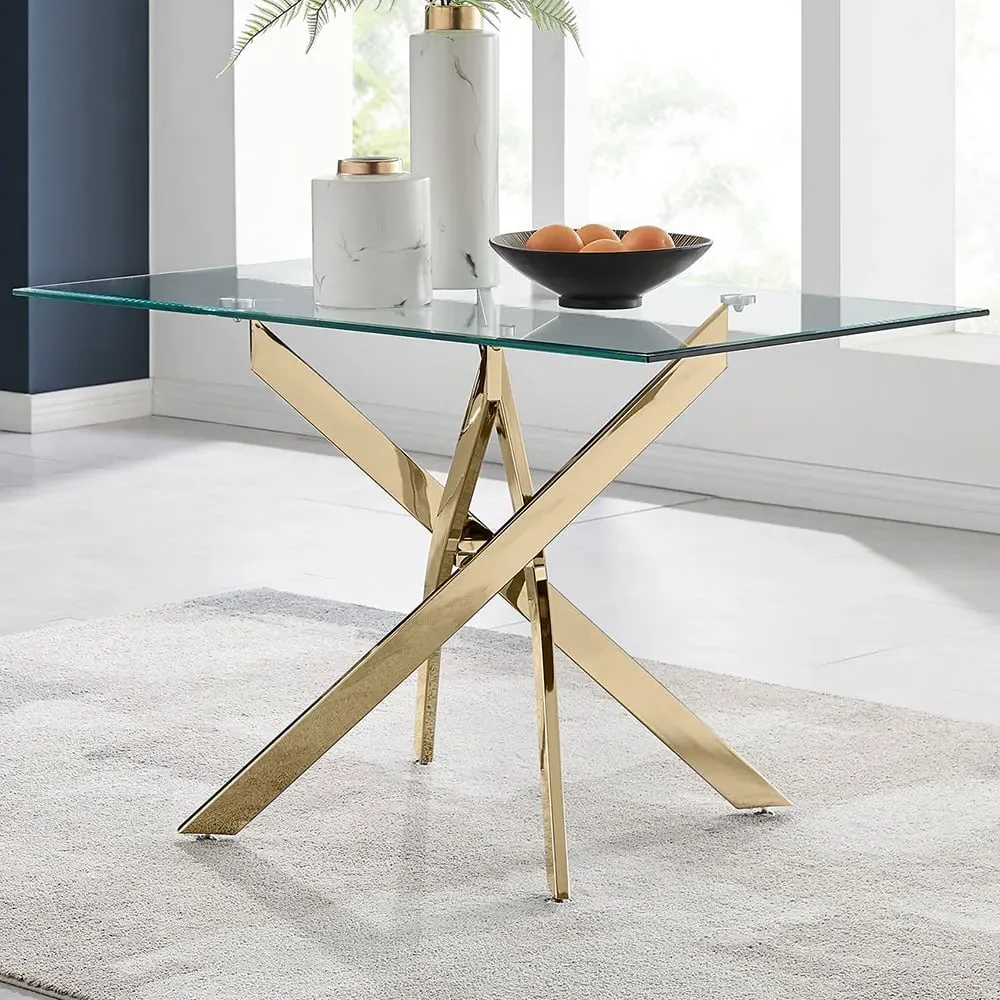 Tavalo 4-Seater Dining Table - Gold, Glass image