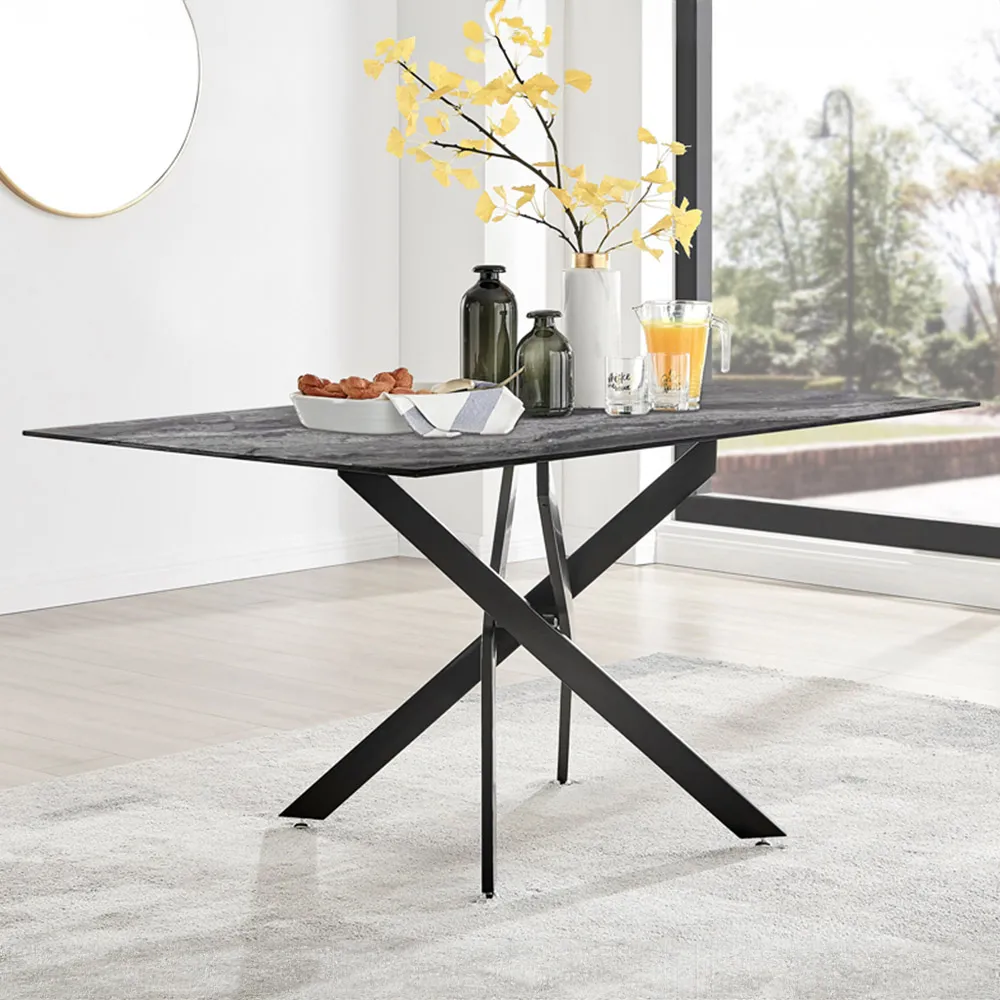 Tavalo 6-Seater Glass Dining Table - Grey, Black
