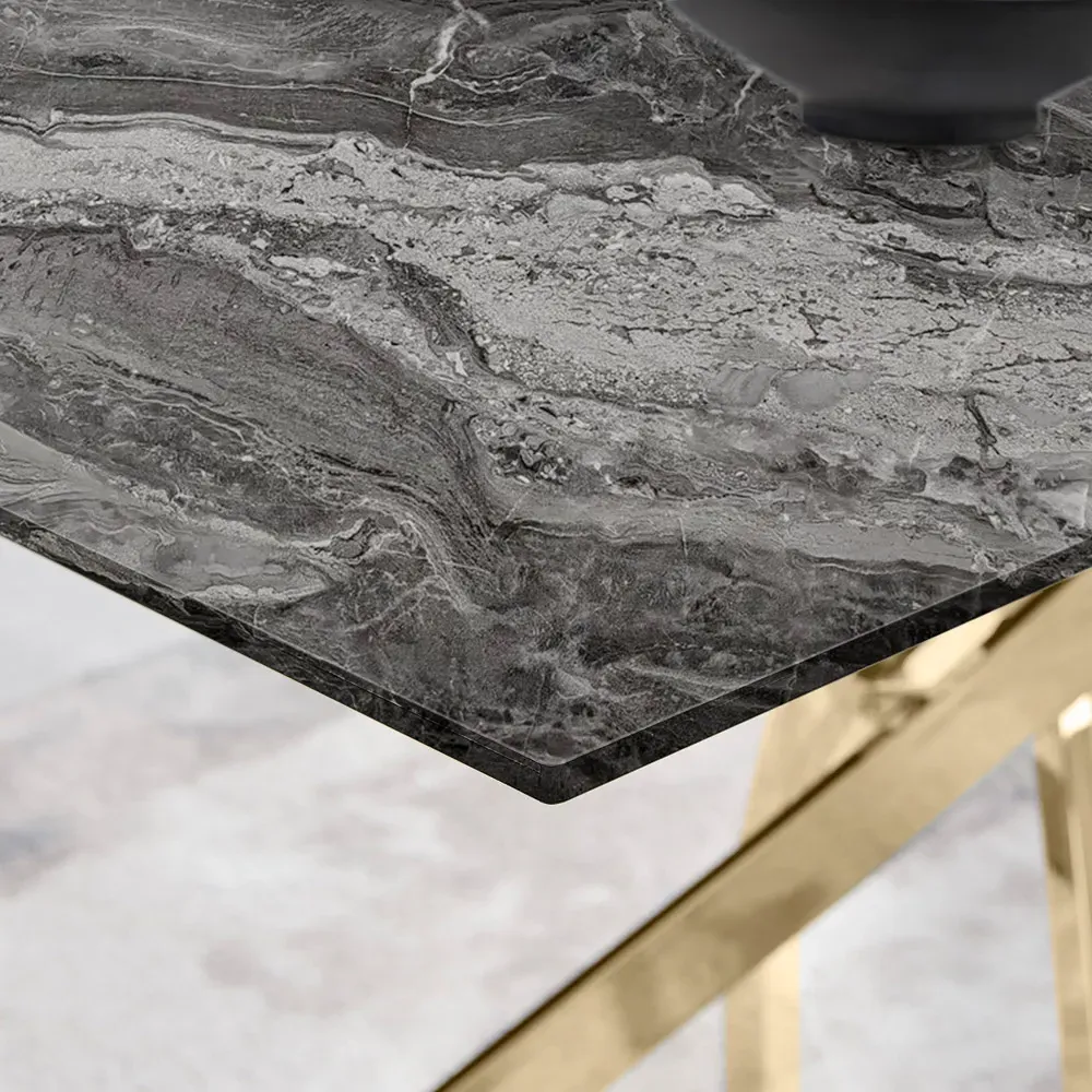 Tavalo 6-Seater Glass Dining Table - Grey, Gold