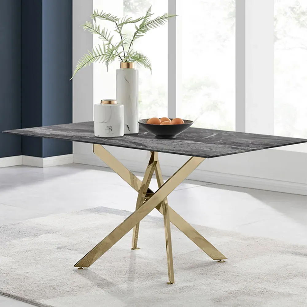 Tavalo 6-Seater Glass Dining Table - Grey, Gold