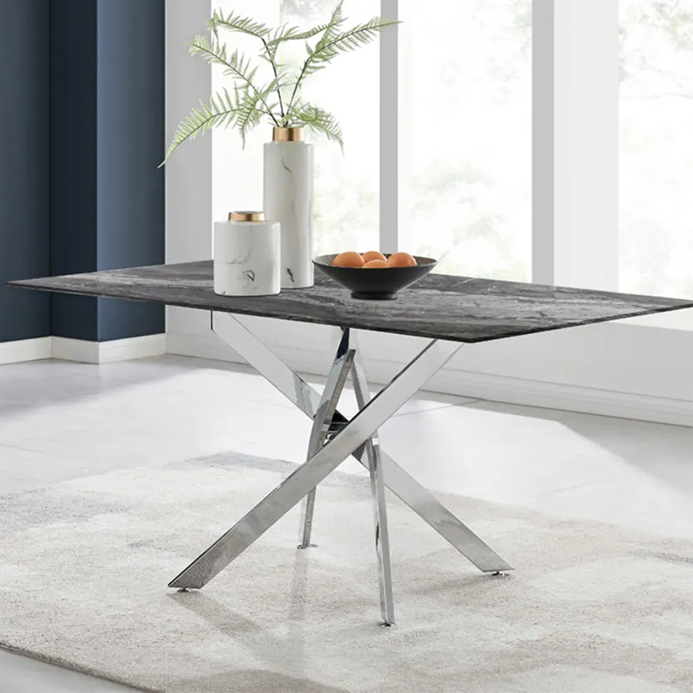 Tavalo 6-Seater Glass Dining Table - Grey, Silver