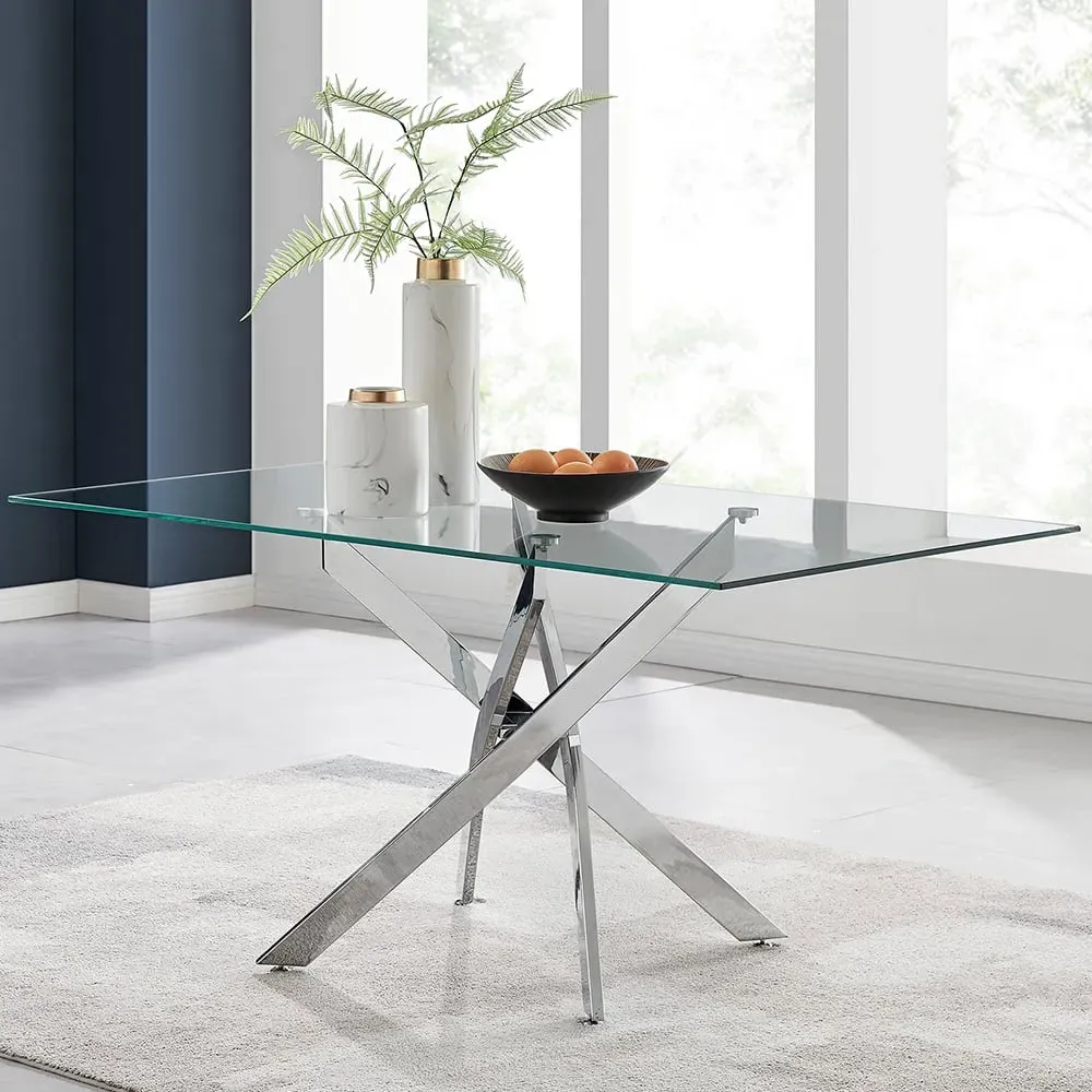 Tavalo 6-Seater Glass Dining Table - Silver