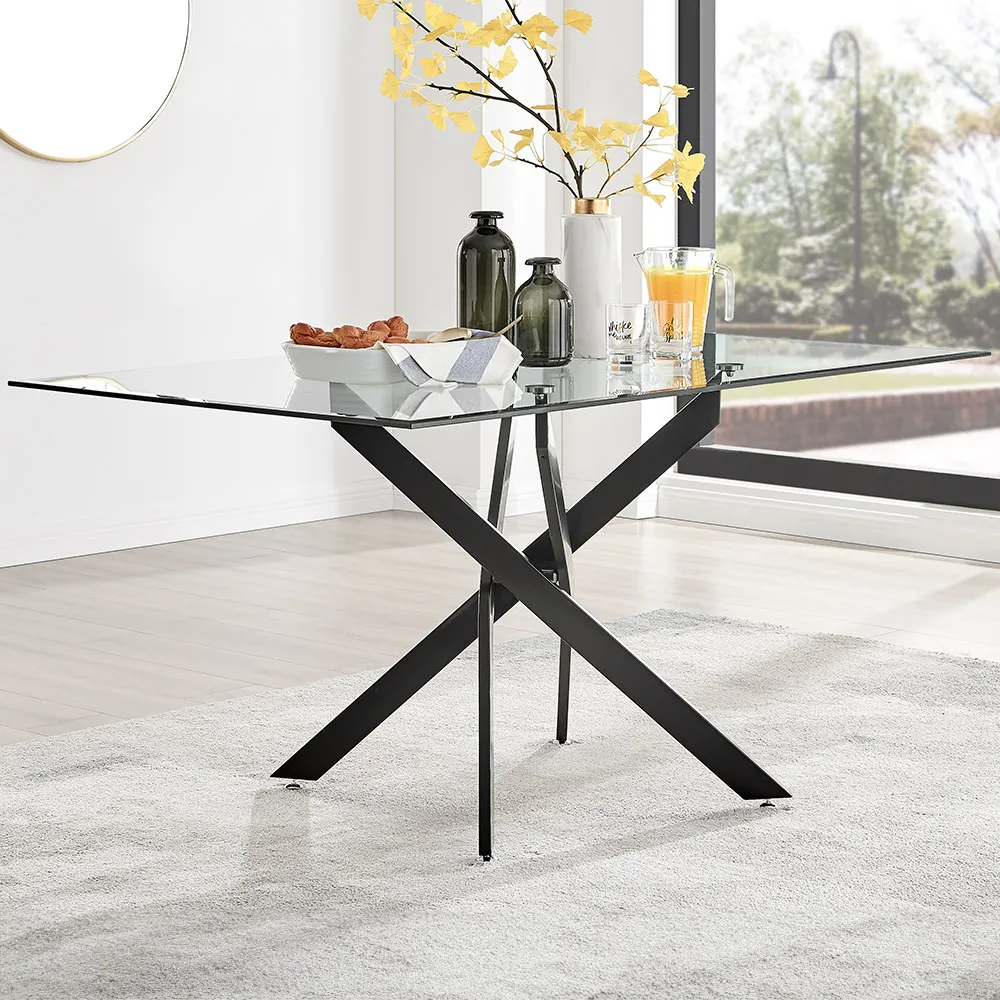 Tavalo 6 Seater Round Dining Table - Black, Glass