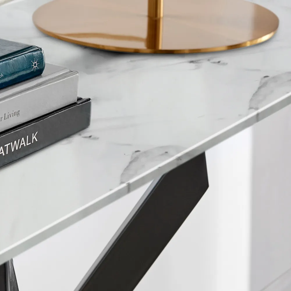 Tavalo Console Table with Black Legs - White Marble Effect