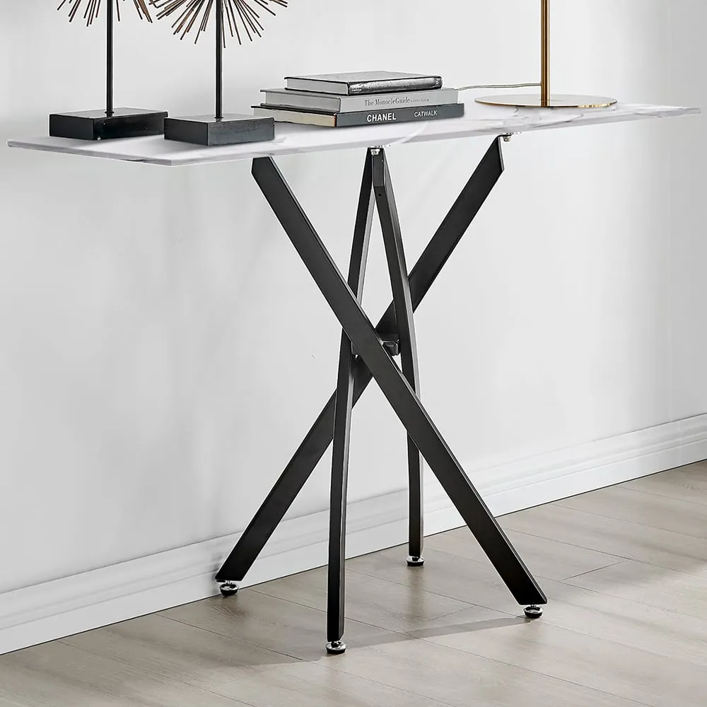 Tavalo Console Table with Black Legs - White Marble Effect