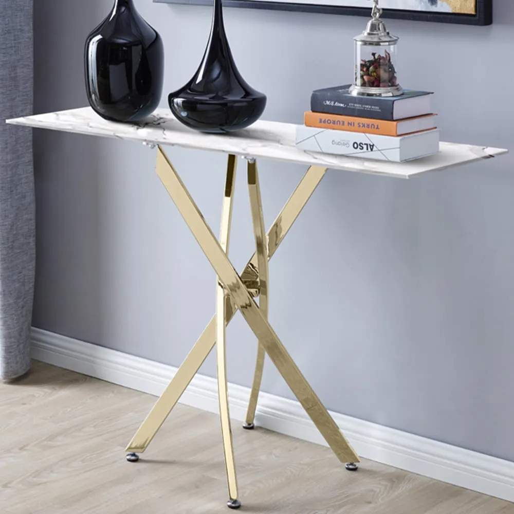 Tavalo Console Table with Gold Legs - White, Marble Effect image