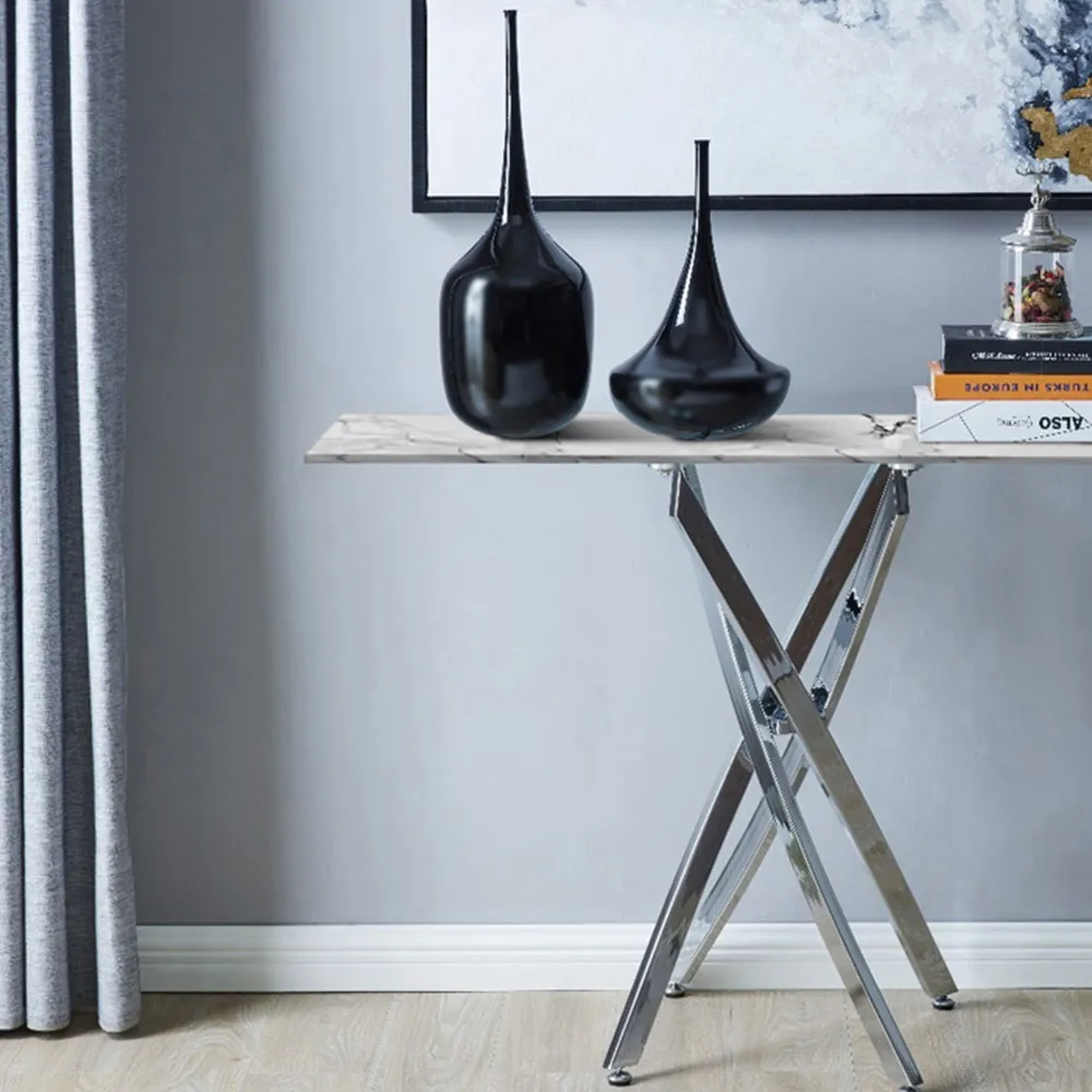 Tavalo Console Table with Silver Legs - White Marble Effect