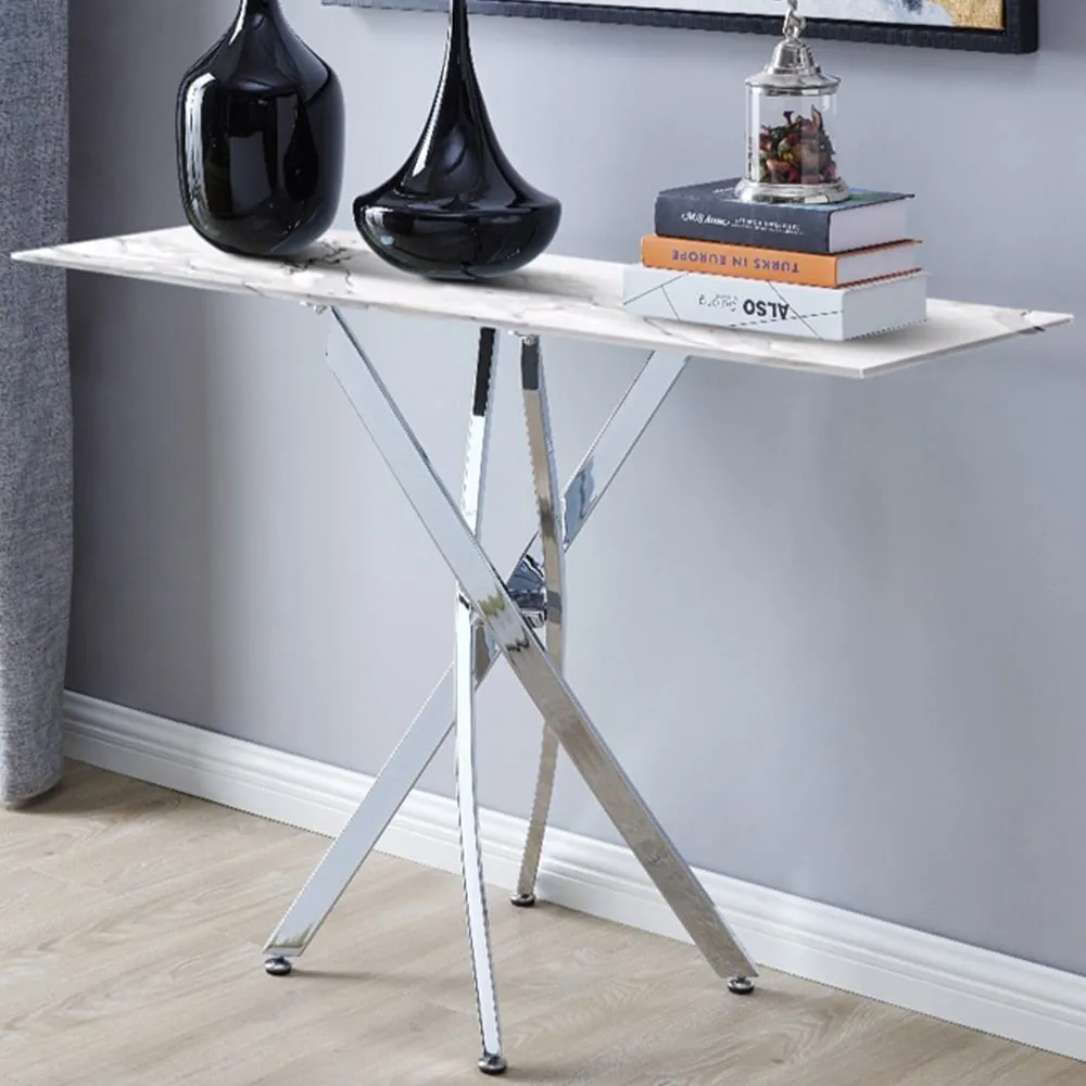 Tavalo Console Table with Silver Legs - White Marble Effect