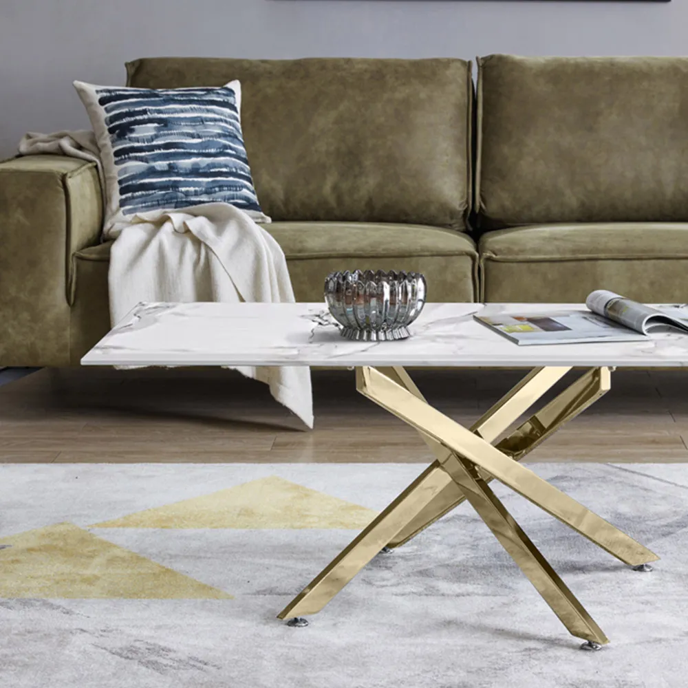 Tavalo Rectangular Coffee Table - White Marble, Glass