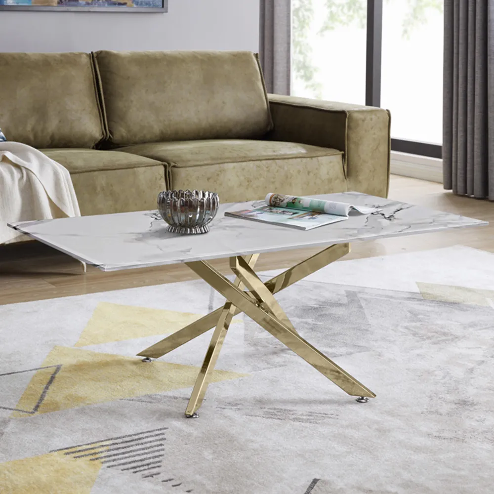 Tavalo Rectangular Coffee Table - White Marble, Glass