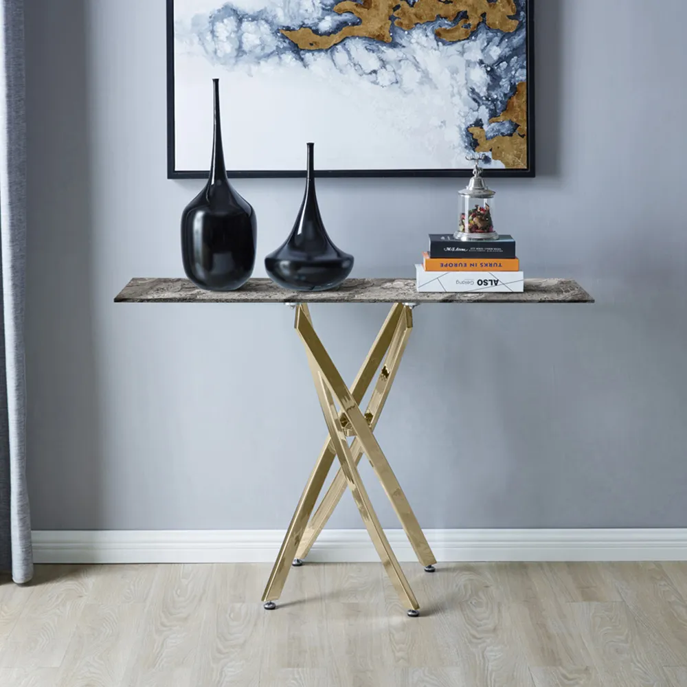 Tavalo Rectangular Console Table - Grey, Glass