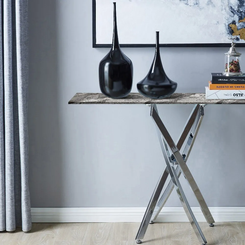 Tavalo Rectangular Console Table - Grey, Glass