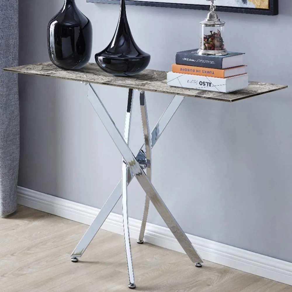 Tavalo Rectangular Console Table - Grey, Glass