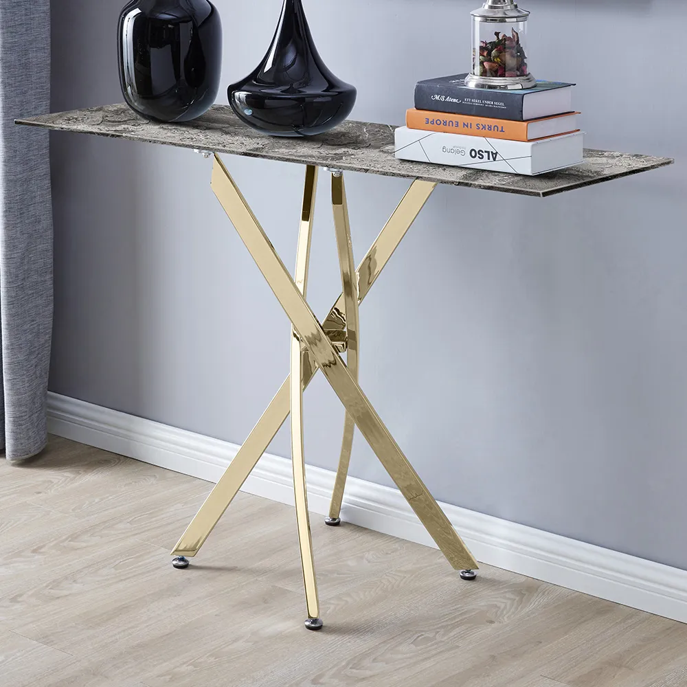 Tavalo Rectangular Console Table - Grey, Glass