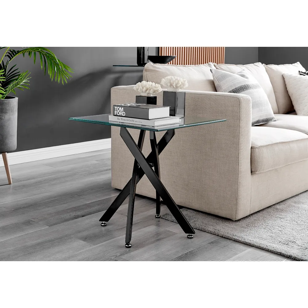 Tavalo Side Table - Black, Glass