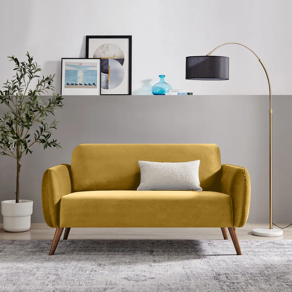 Terry 2-Seater Sofa - Yellow, Velvet