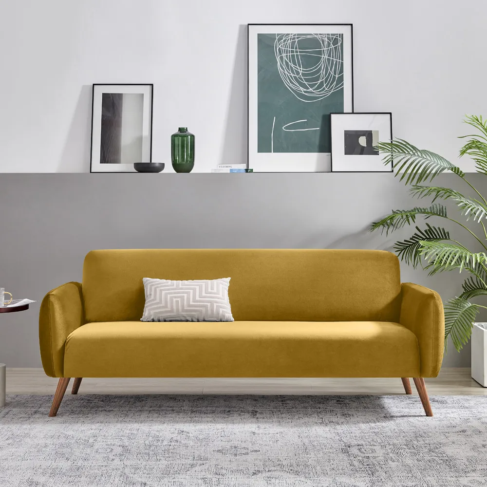 Terry 3-Seater Sofa - Yellow, Velvet