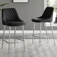 Thatcher Bar Stool Set of 2 - Black, Velvet