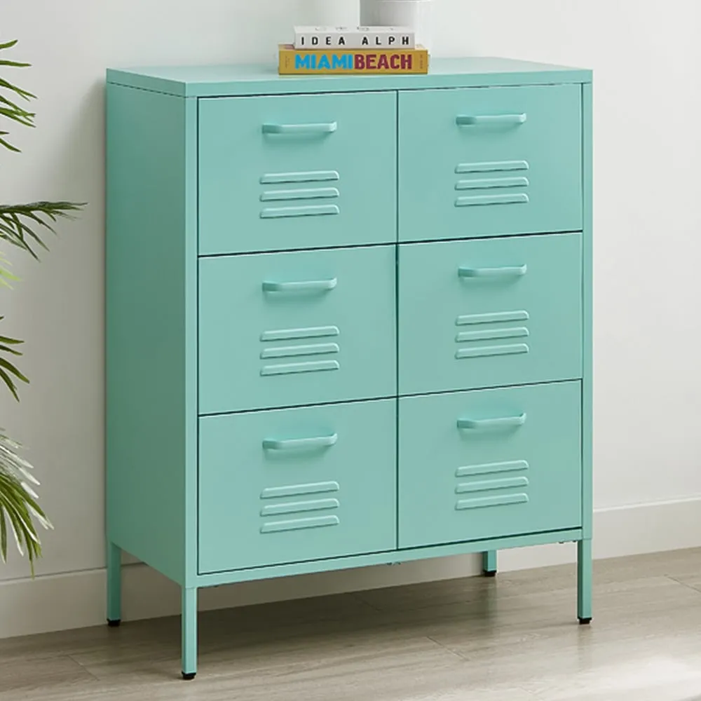 Theo 6 Drawer Metal Sideboard - Light Blue image