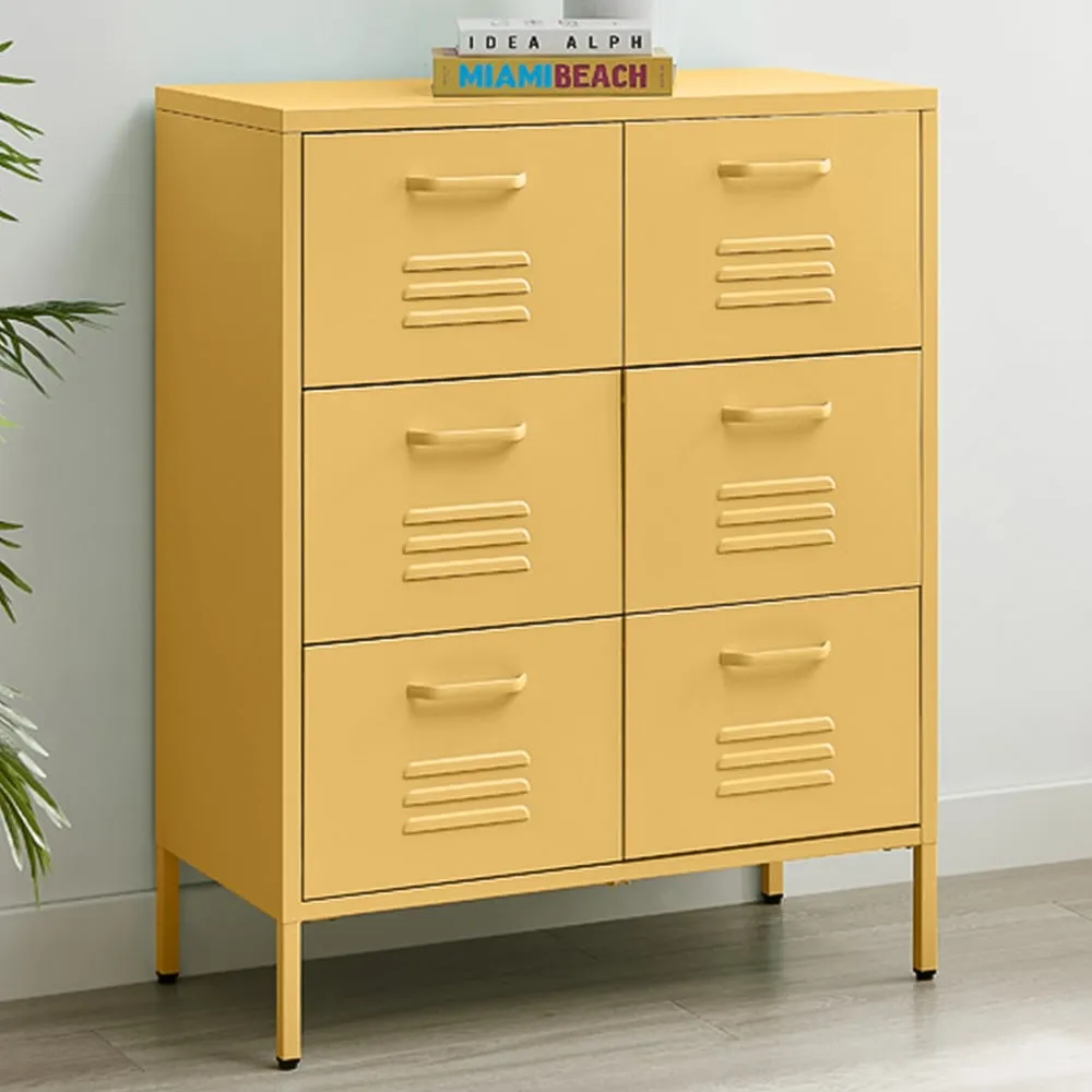 Theo 6 Drawer Metal Sideboard - Mustard Yellow
