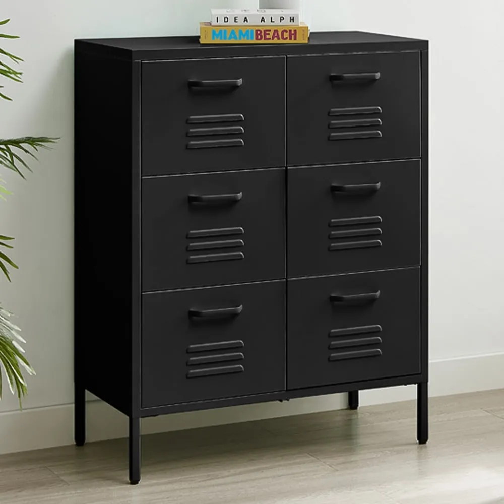 Theo 6 Drawer Sideboard - Black, Metal image