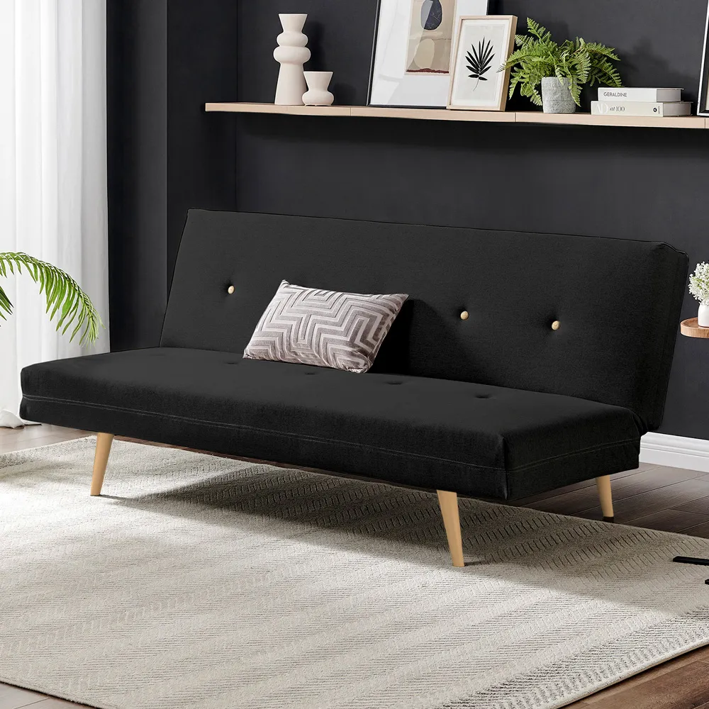 Thomas 2-Seater Sofa Bed with Click-Clack - Black, Fabric