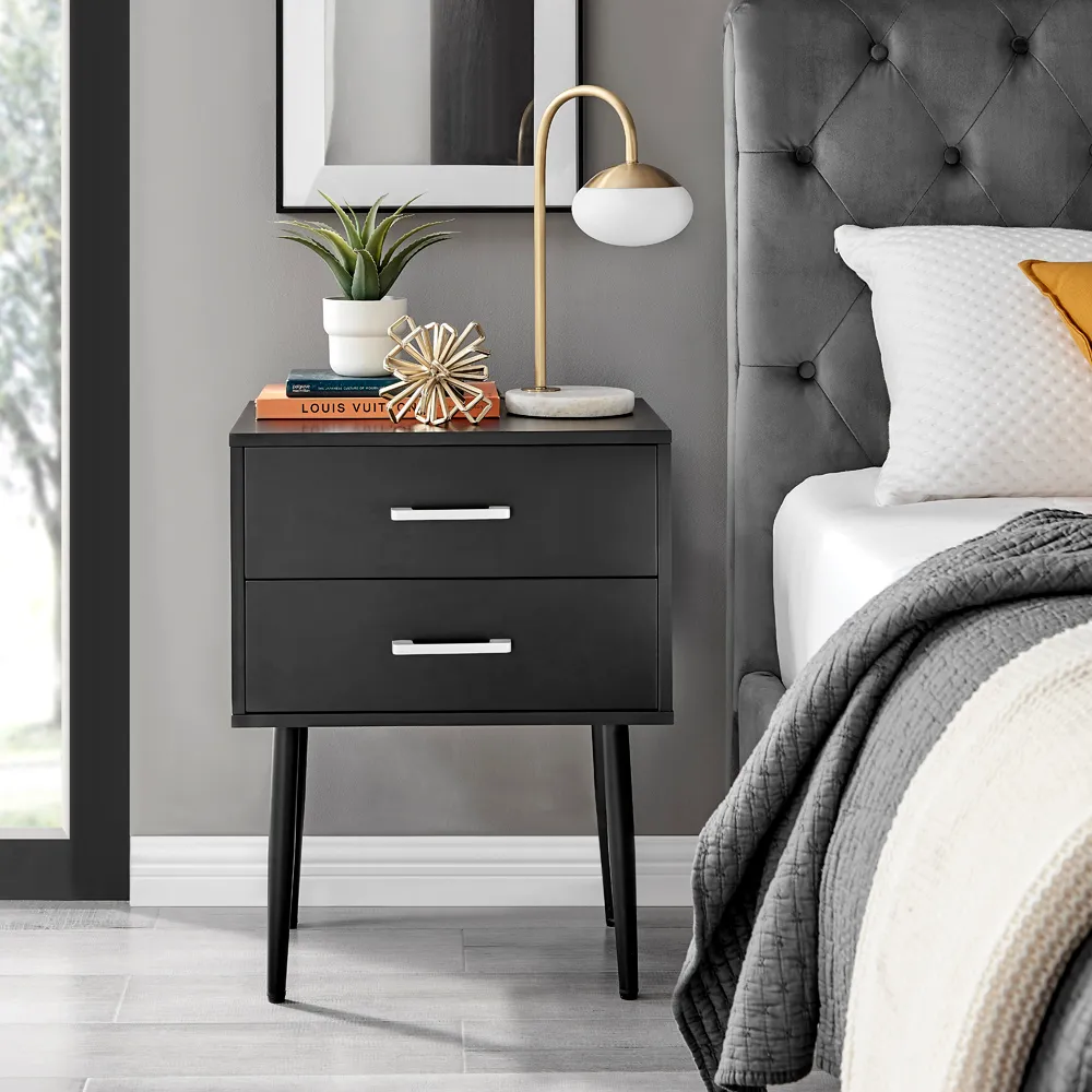 Tyler 2 Drawer Bedside Table - Black