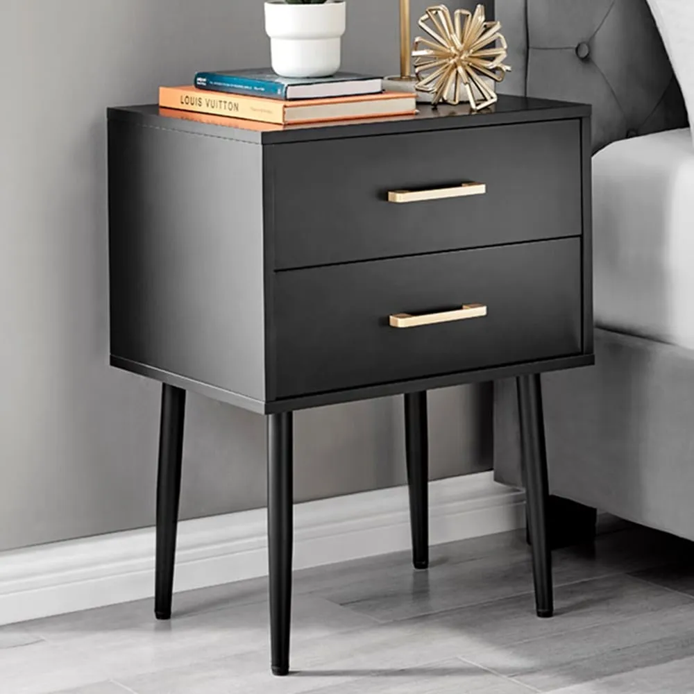 Tyler 2 Drawer Bedside Table - Black