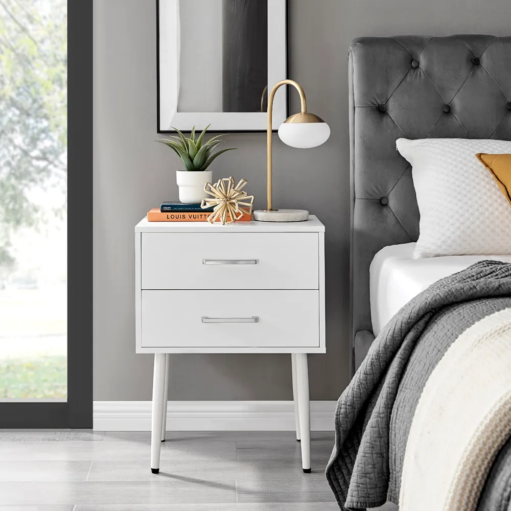 Tyler 2 Drawer Bedside Table - White