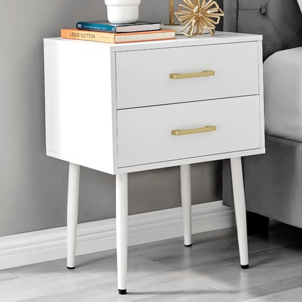 Tyler 2 Drawer Bedside Table - White