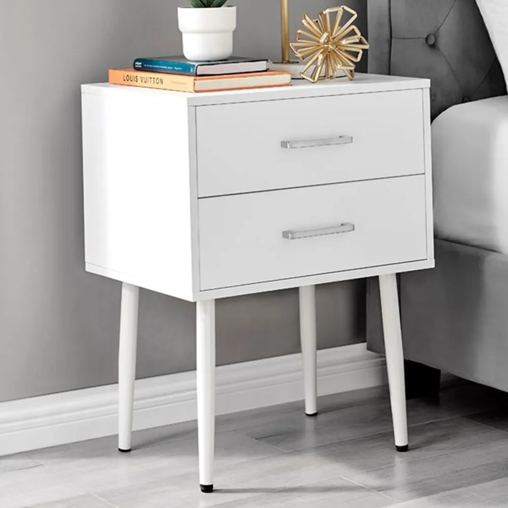 Tyler 2 Drawer Bedside Table - White