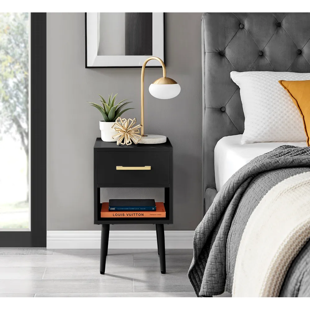 Tyler Single Drawer Bedside Table - Black