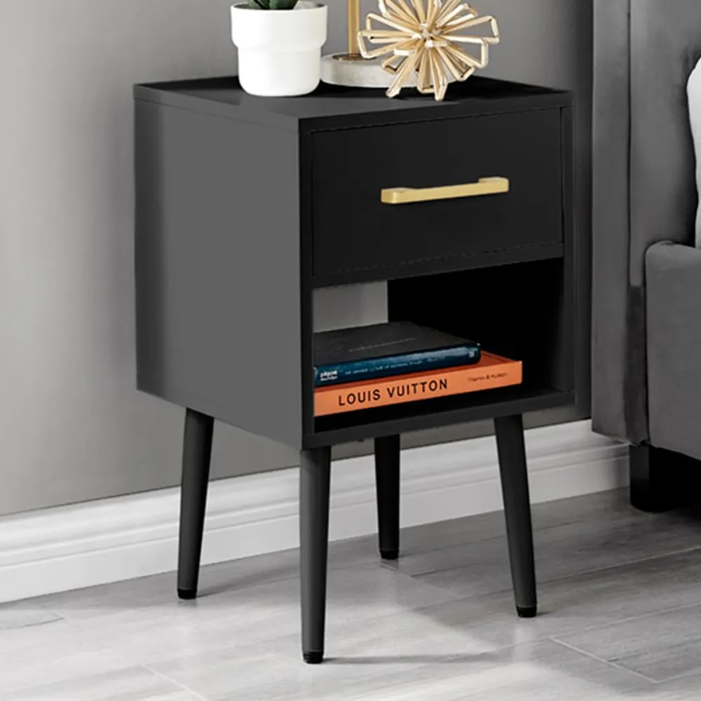 Tyler Single Drawer Bedside Table - Black image