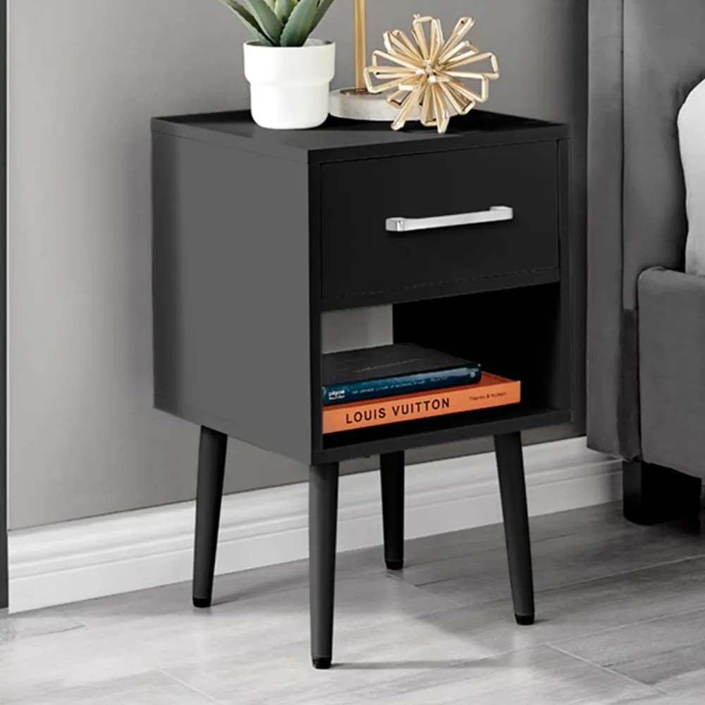 Tyler Single Drawer Bedside Table - Black