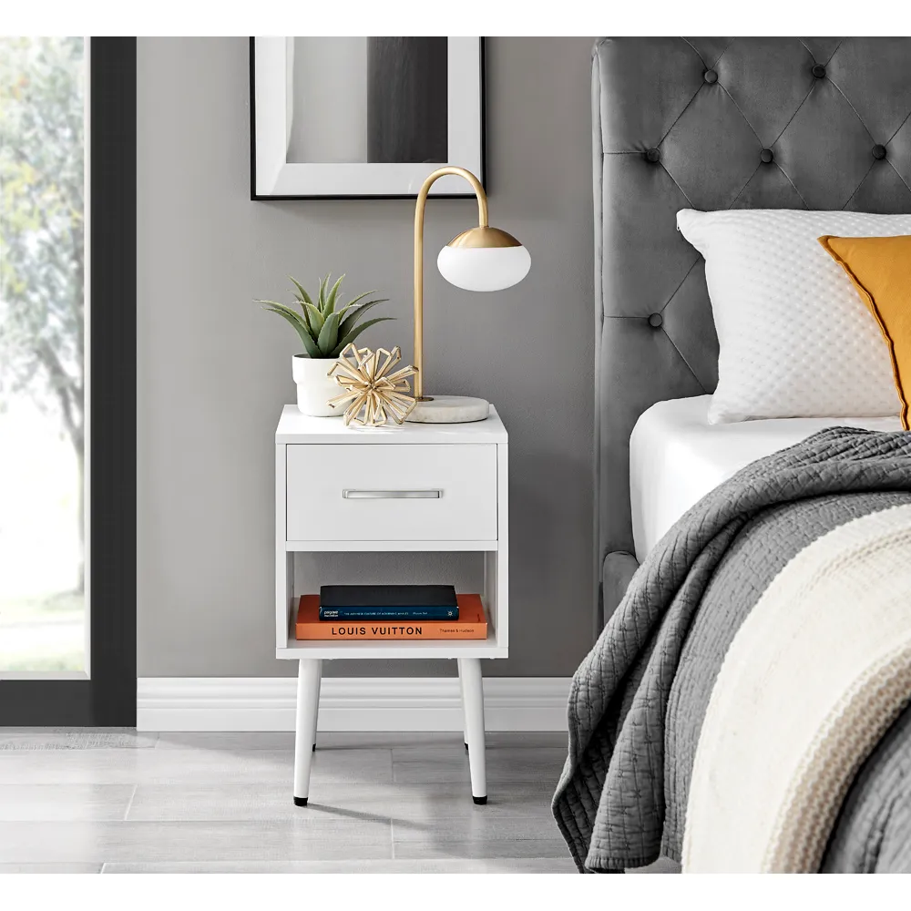 Tyler Single Drawer Bedside Table - White