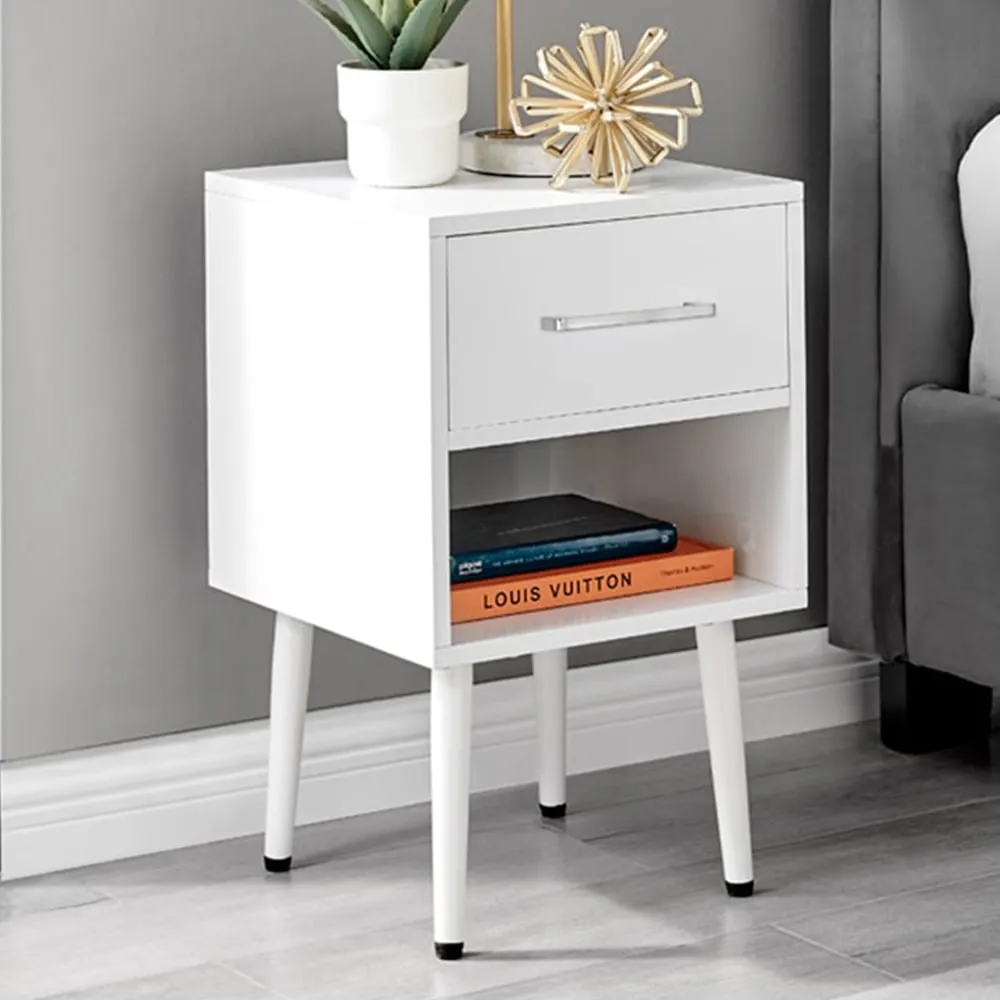 Tyler Single Drawer Bedside Table - White
