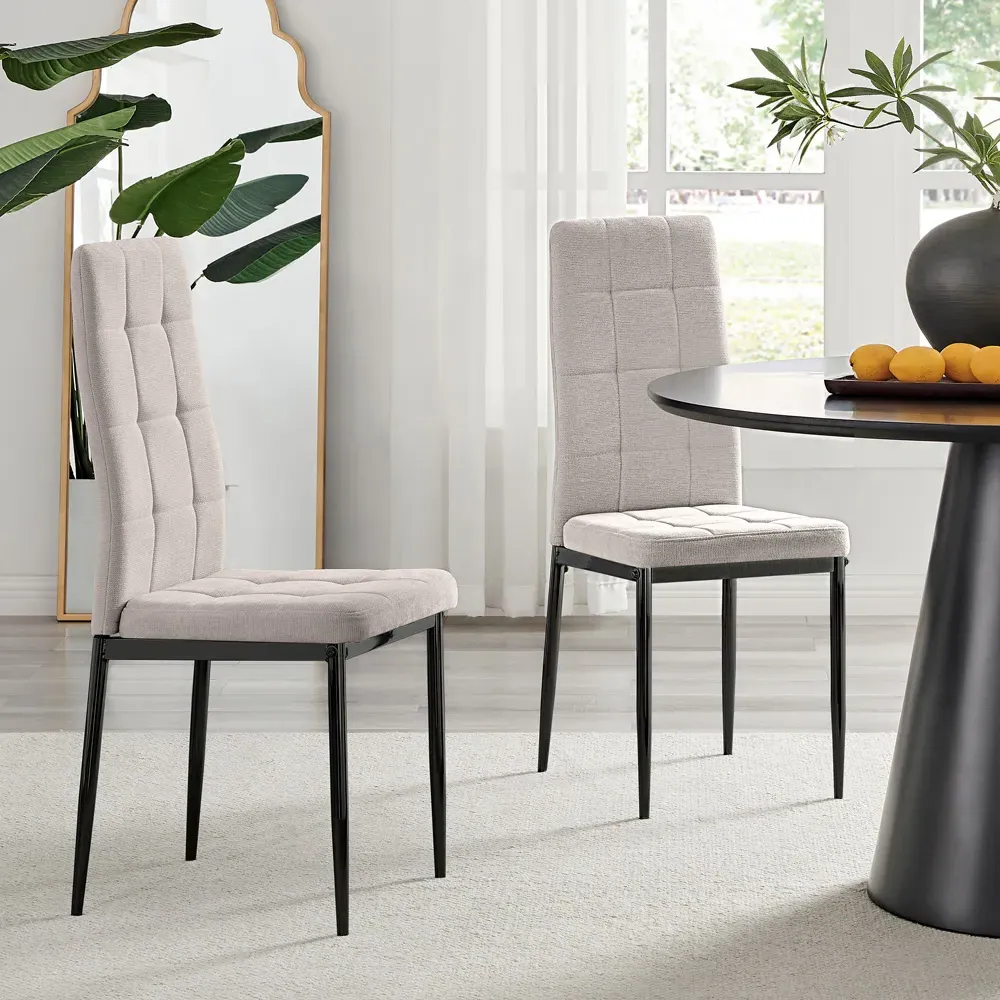 Valentina Set of 2 Dining Chairs - Cream, Textured Weave