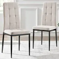 Valentina Set of 2 Dining Chairs - Cream, Textured Weave