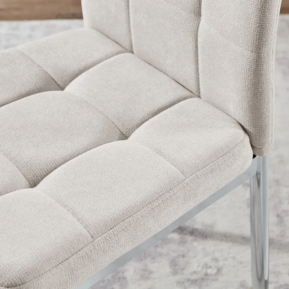 Valentina Set of 2 Dining Chairs - Cream, Textured Weave