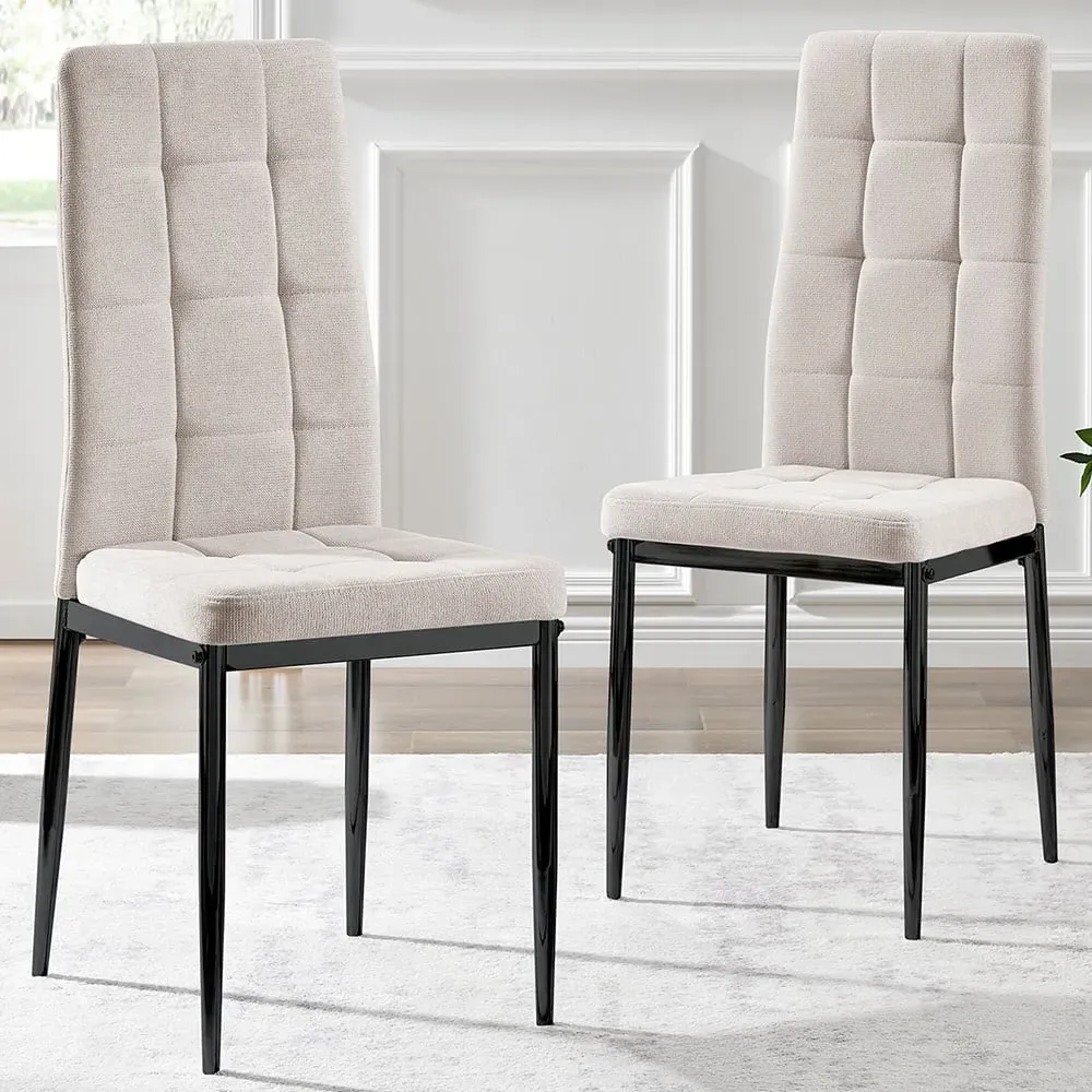 Valentina Set of 2 Dining Chairs - Cream, Textured Weave image